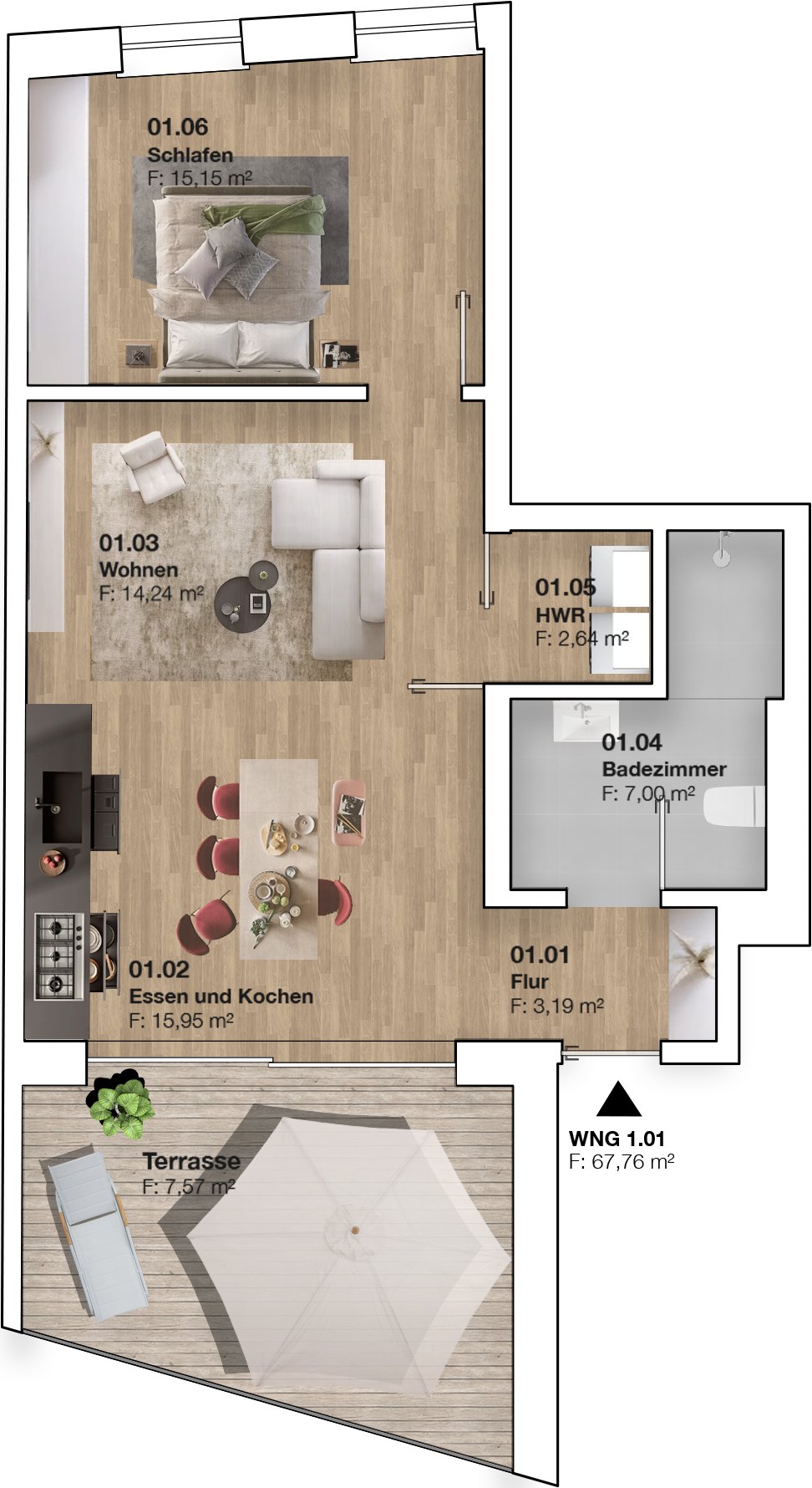 Grundriss der Wohnung 2.01