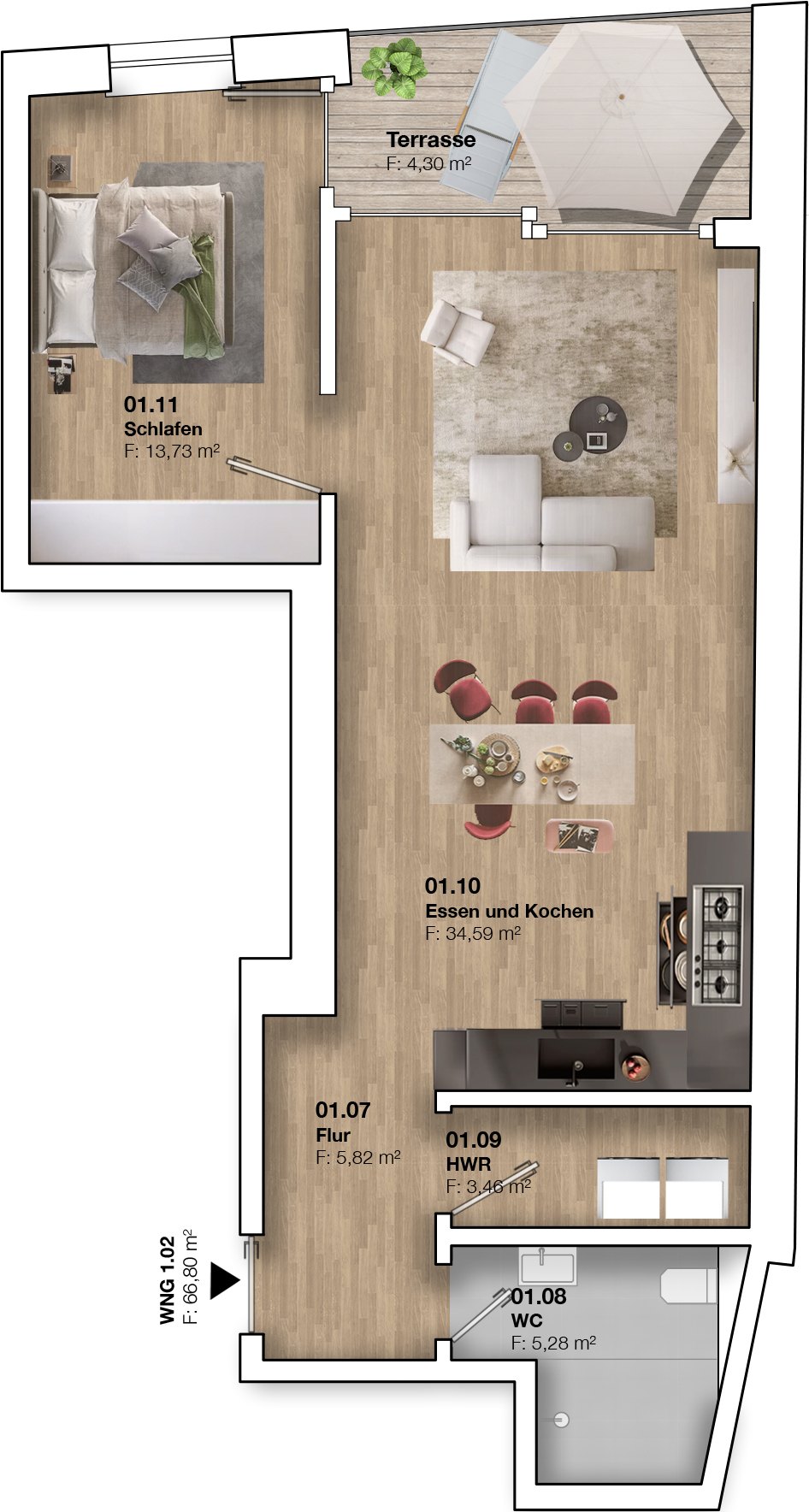 Grundriss der Wohnung 3.02